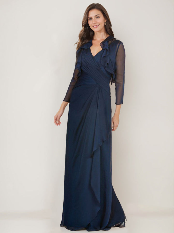 V-Neck 3/4 Sleeve Sheath Dress with Ruffles and Jacket for the Mother of the