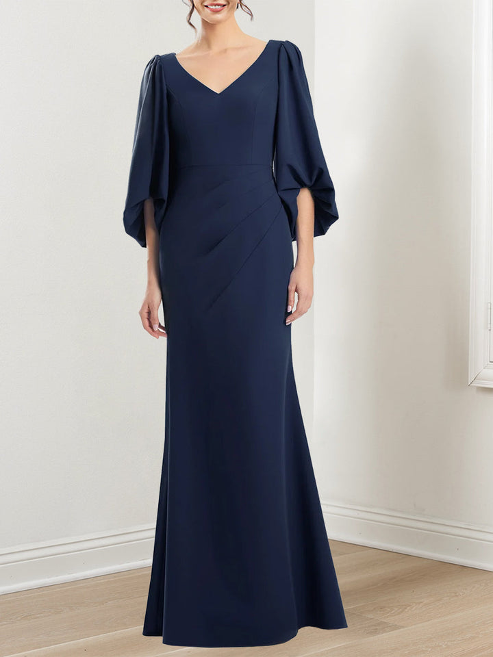 mermaid mother of the bride dress V-Neck 3/4 Sleeve Trumpet/Mermaid Mother of the Bride Dress with Ruffles
