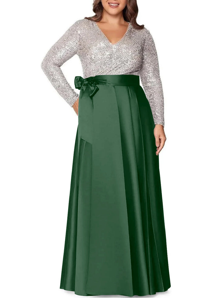 V-Neck A-Line Princess Floor-Length Plus Size Mother of the Bride Dress With Long V-Neck A-Line Princess Floor-Length Plus Size Mother of the Bride Dress With Long