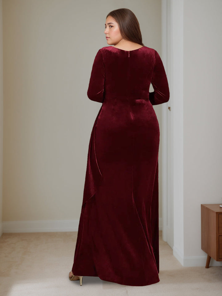 long sleeve velvet mother of the bride dresses V-Neck A-Line Princess Floor-Length Dress with Ruffled Furniture of America Saven Waist 31.5 (80 cm) collection-cotton-edit Size:20 (Custom Size+$50)