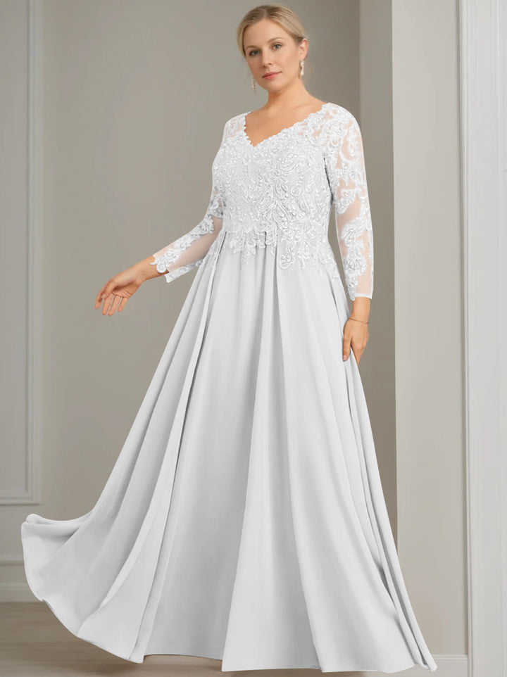 V-Neck A-Line Princess Gown with 3/4 Sleeves and Sequins for Plus-Size Mother V-Neck A-Line Princess Gown with 3/4 Sleeves and Sequins for Plus-Size Mother