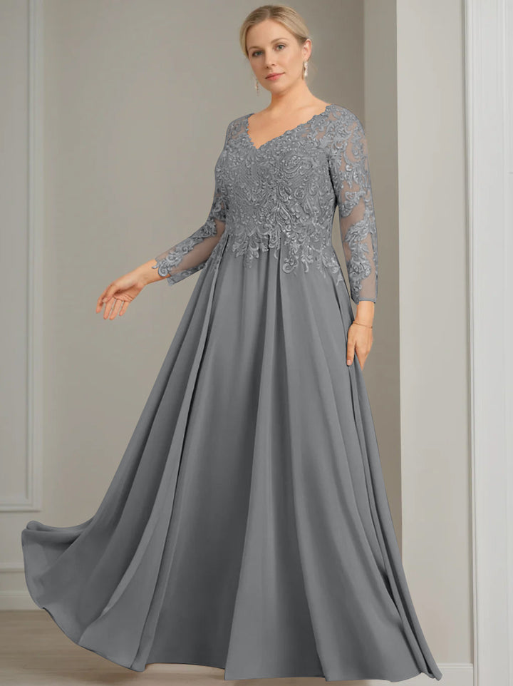V-Neck A-Line Princess Gown with 3/4 Sleeves and Sequins for Plus-Size Mother V-Neck A-Line Princess Gown with 3/4 Sleeves and Sequins for Plus-Size Mother