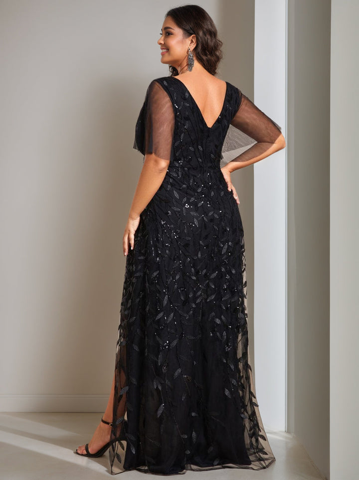 short sleeve asymmetrical dress Asymmetrical Hem Short Sleeve V-Neck Formal Evening Dress with Paillet