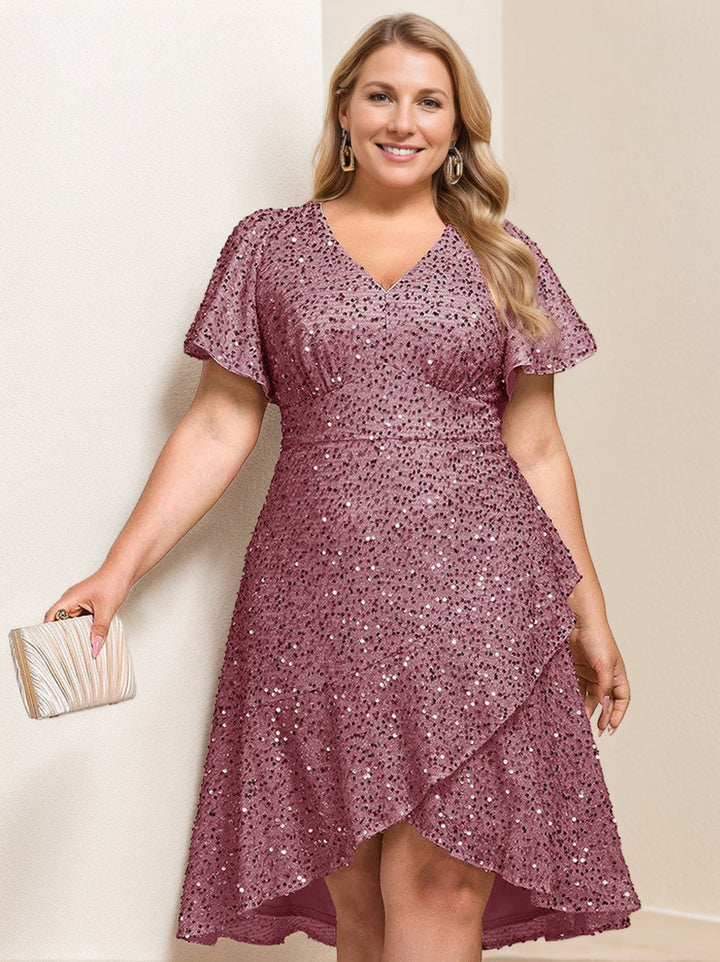 asymmetrical plus size formal dresses Plus Asymmetrical Neck Lantern Sleeves Formal Mermaid Dress Dark Green / 2XL