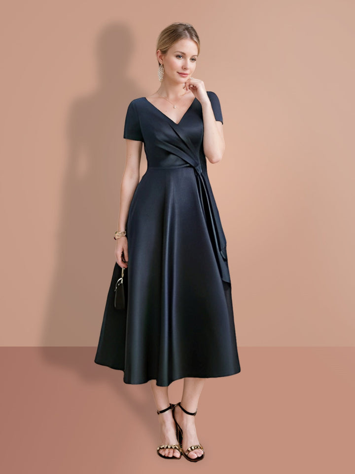 V-Neck A-Line Princess Short-Sleeve Mother of the Bride Dress