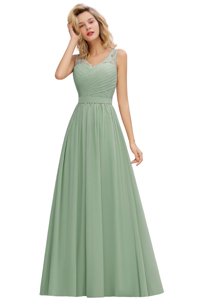 Looking for Prom Dresses,Evening Dresses,Homecoming Dresses,Bridesmaid Dresses,Mother Daughter Dresses,Realdressphotos,Quinceanera dresses in Lace, A-line style, and Gorgeous Lace,Ruffles work  MISSHOW has all covered on this elegant V-Neck Aline Ruffle Chiffon Bridesmaid Dress Sleeveless Floral Evening Swing Dress.
