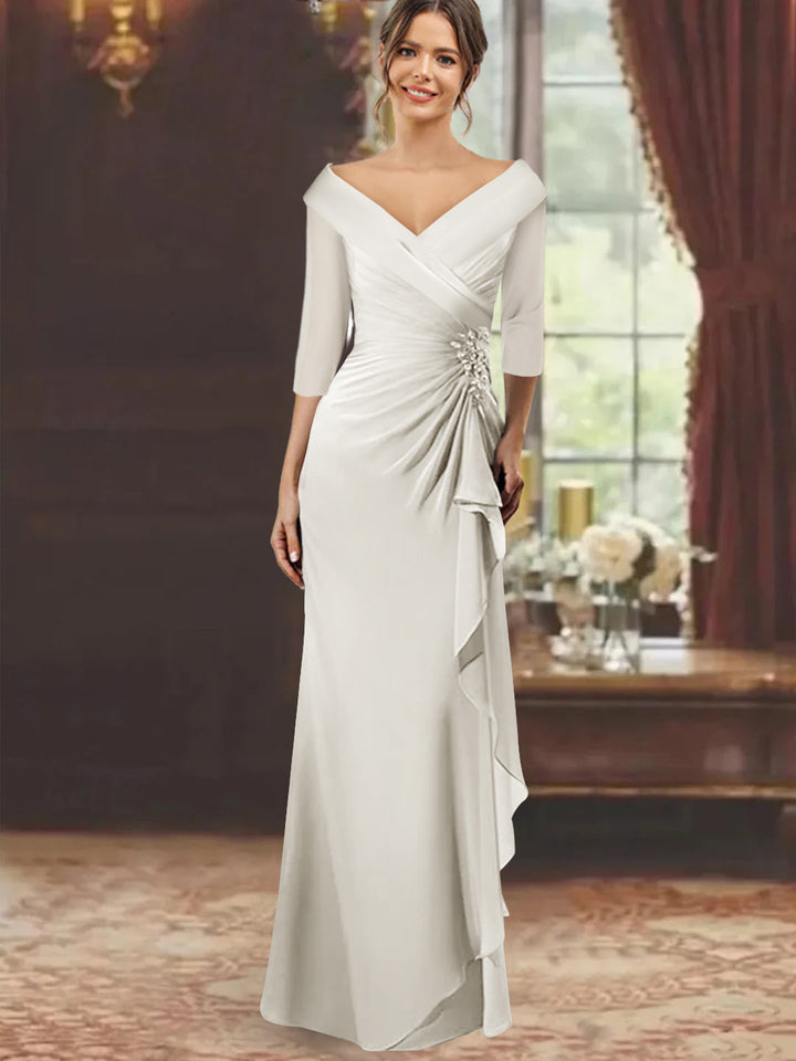 half sleeve mother of the bride dresses long Half Sleeves Elegant A Line Chiffon Mother of The Bride Dresses