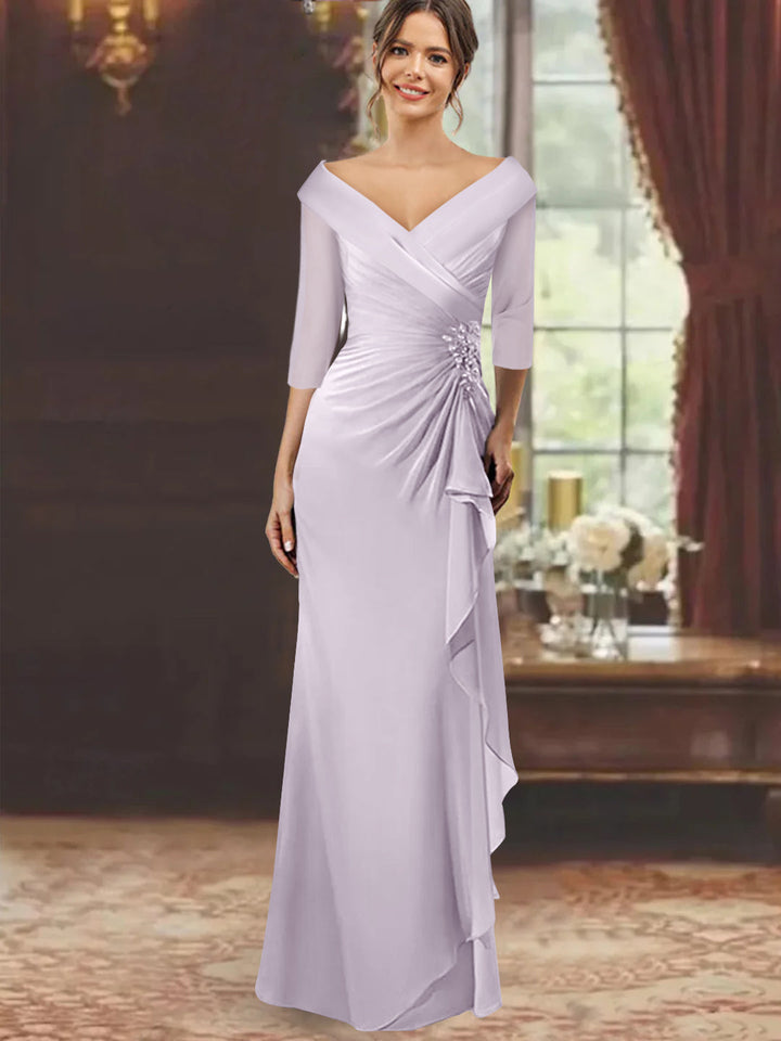 floor length long sleeve mother of the bride dresses Leely Women Navy Satin Long Sleeves A-Line Maxi Mother of the Bride Dress with Lace V-Neck Long Sleeves Wedding Guest Dress