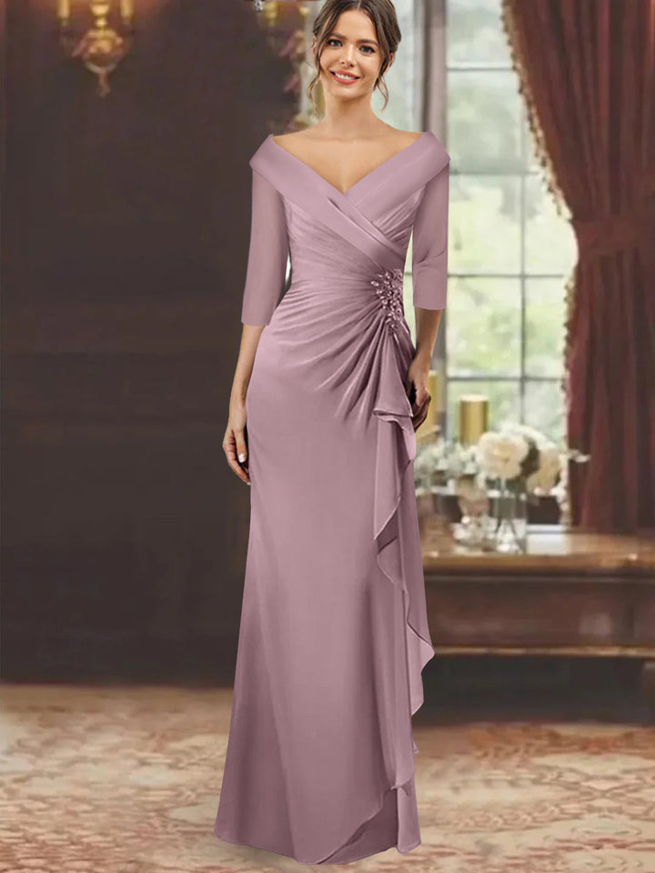 mother of bride dress sleeves Zanna Modern Long Sleeves Ruched Long Velvet Mother Of The Bride Dresses