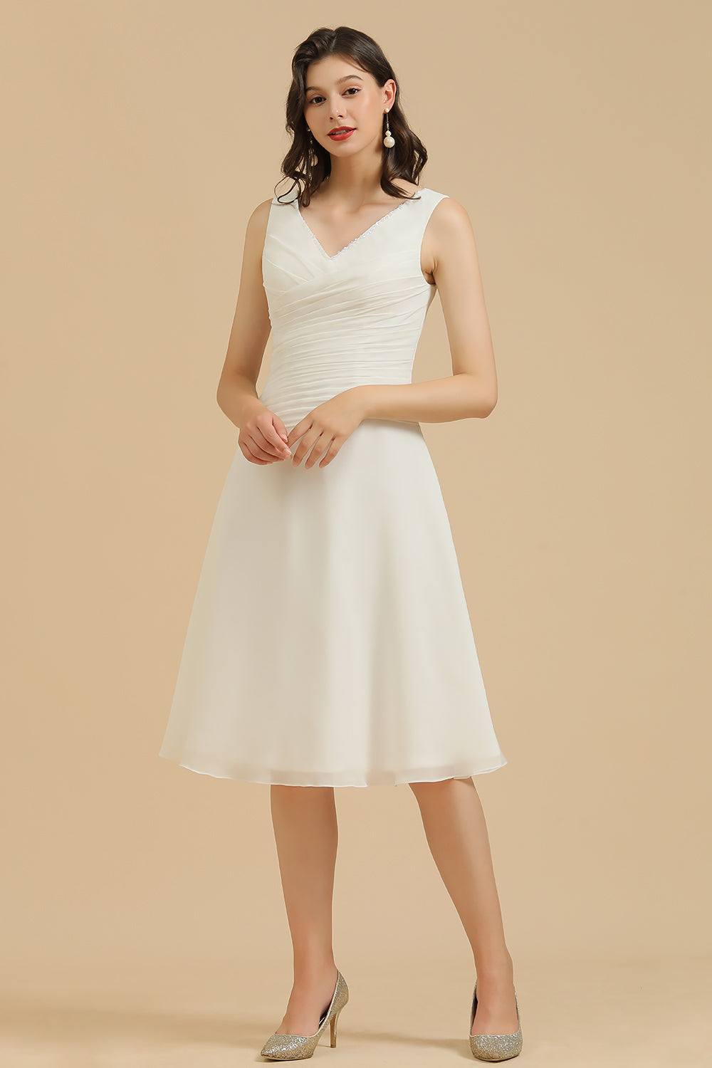 knee length chiffon bridesmaid dresses Hot V Neck Bridesmaid Dress