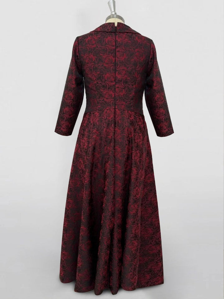 red rose long sleeve dress V-Neck Long-Sleeve A-Line Floral Print Red Rose Dress for Mothers of the  Bride