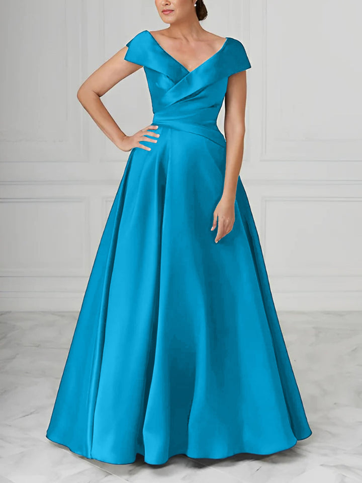 V-Neck Satin A-Line Mother of the Bride Dresses with Ruched Princess Details V-Neck Satin A-Line Mother of the Bride Dresses with Ruched Princess Details