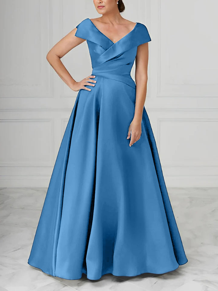ruched mother of the bride dresses V-Neck Satin A-Line Mother of the Bride Dresses with Ruched Princess Details