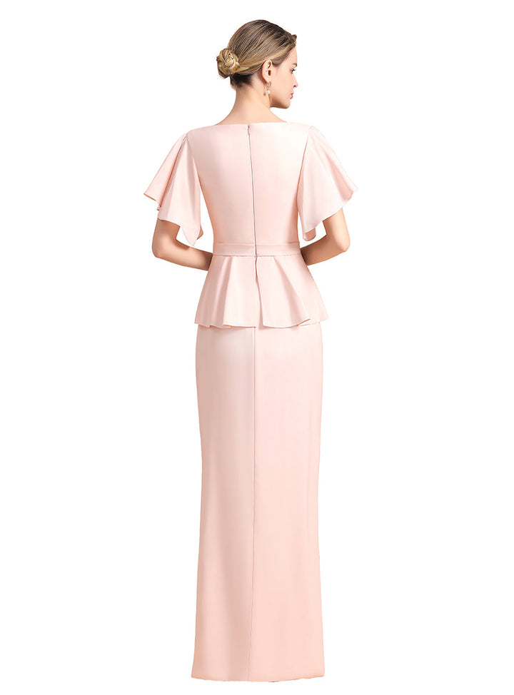 V-Neck Short Sleeves Front Slit Dress-koscy
