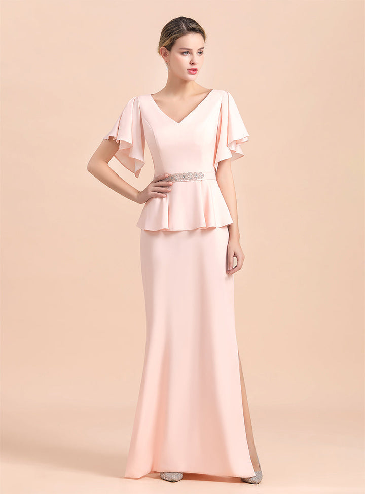 V-Neck Short Sleeves Front Slit Dress-koscy