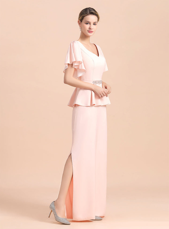 V-Neck Short Sleeves Front Slit Dress-koscy