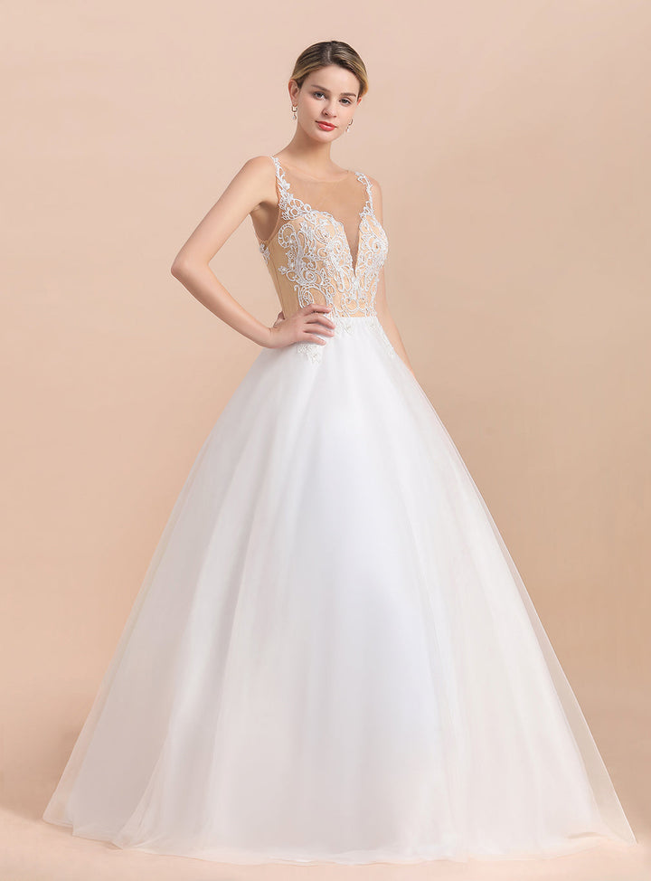 V-Neck Spaghetti Straps Sleeveless Tulle Lace Dress-koscy