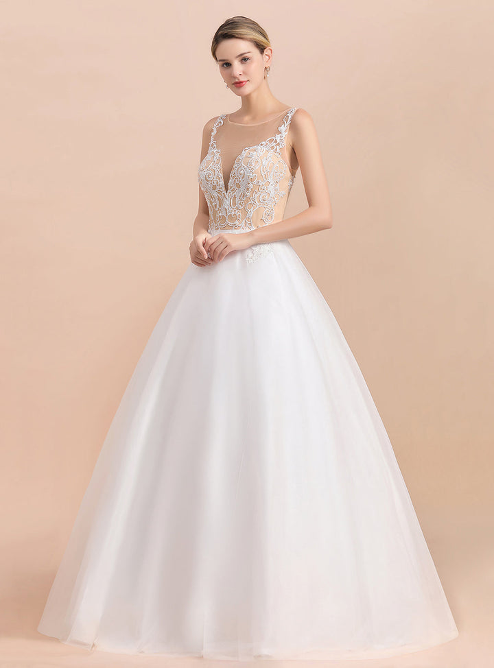 V-Neck Spaghetti Straps Sleeveless Tulle Lace Dress-koscy