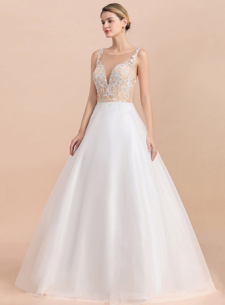 V-Neck Spaghetti Straps Sleeveless Tulle Lace Dress-koscy