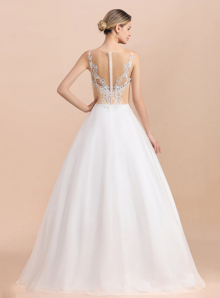 V-Neck Spaghetti Straps Sleeveless Tulle Lace Dress-koscy