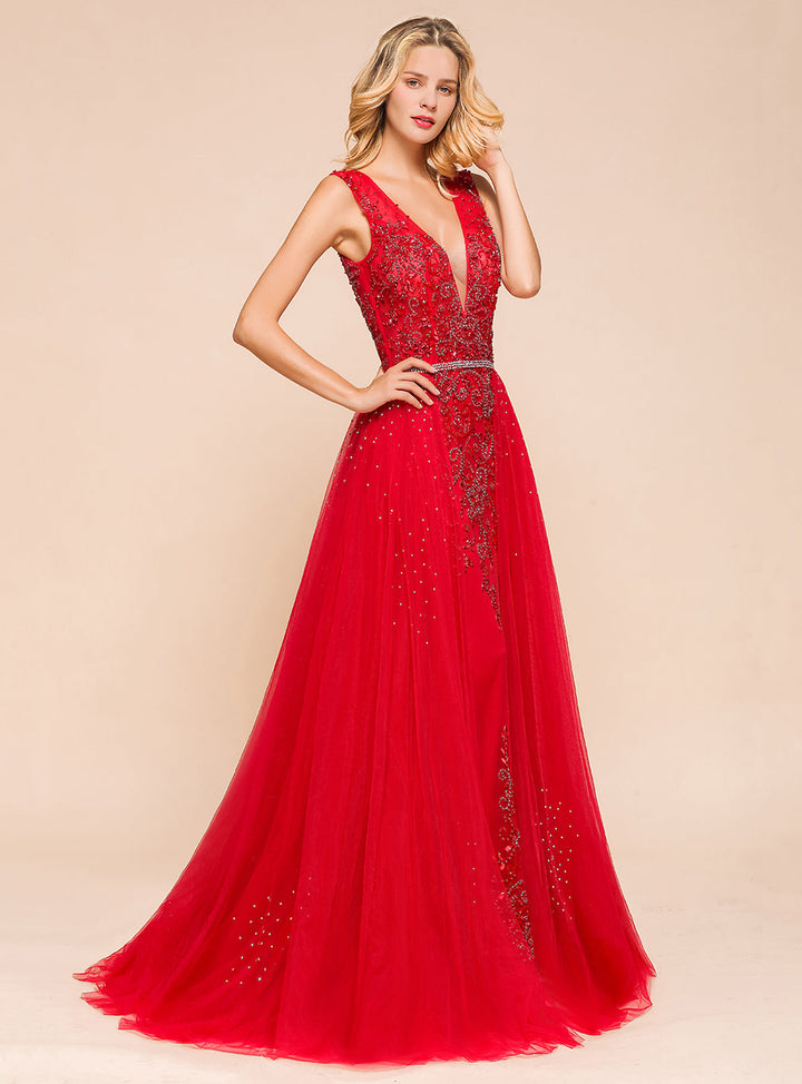 V-Neck Straps Sleeveless Floor-Length Dress-koscy