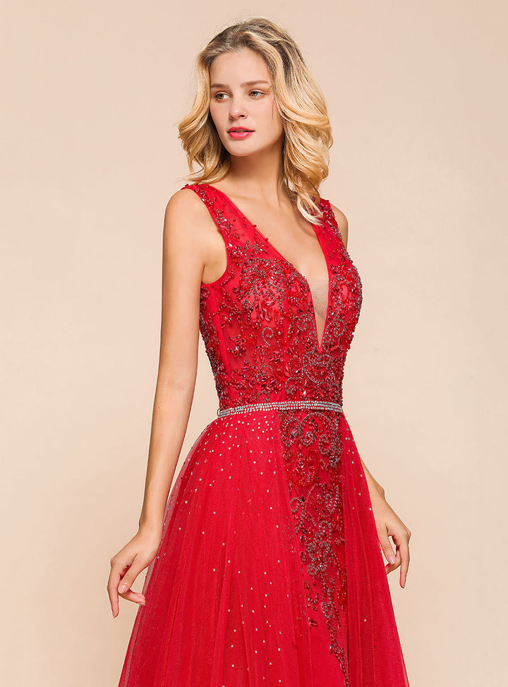 V-Neck Straps Sleeveless Floor-Length Dress-koscy