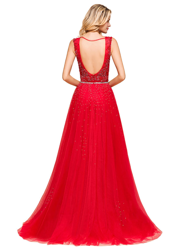 V-Neck Straps Sleeveless Floor-Length Dress-koscy