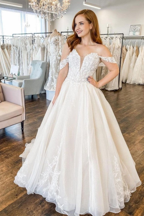 Vintage Sweetheart Off-Shoulder Backless A-Line Train Wedding Dress Wi Vintage Sweetheart Off-Shoulder Backless A-Line Train Wedding Dress Wi