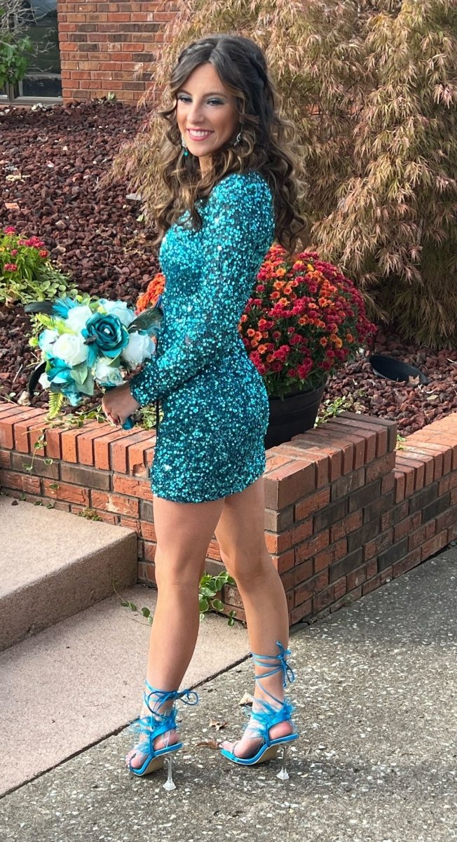 Koscy Bodycon Long Sleeve Sequins Homecoming Dress