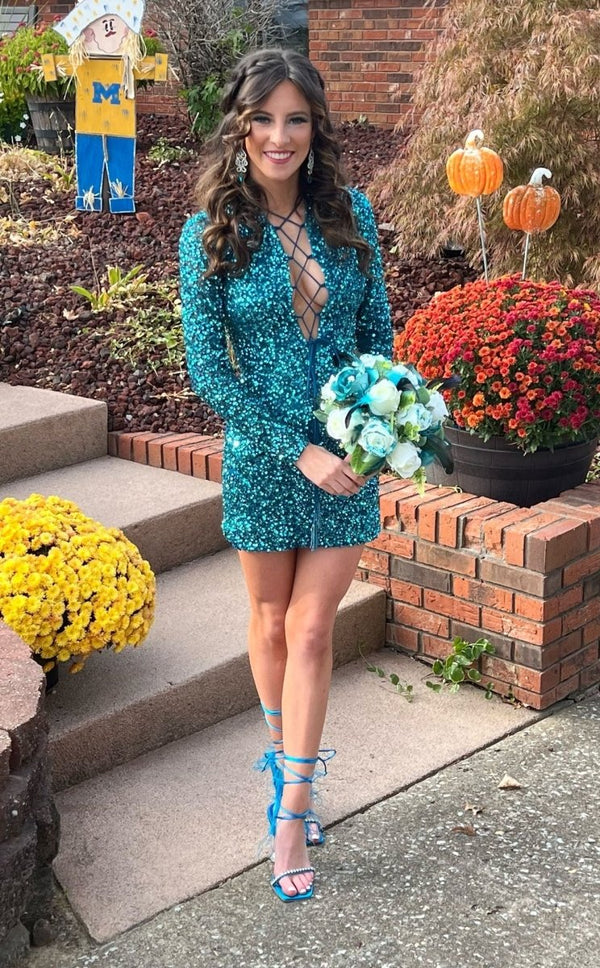 Koscy Bodycon Long Sleeve Sequins Homecoming Dress