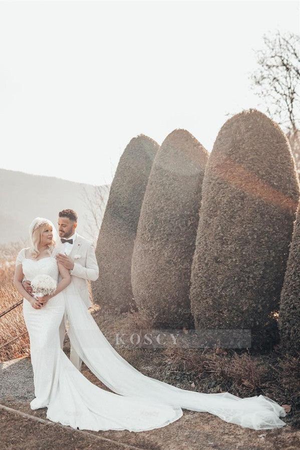 mermaid glitter wedding dress Gorgeous Mermaid Off the Shoulder Glitter Sequins Lace Bridal Dresses with  Sleeves – Anniebride main image 1
