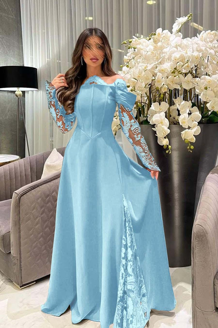 long sleeve formal dress nearby White Off the Shoulder Sleeves Long With Appliques modern-fit