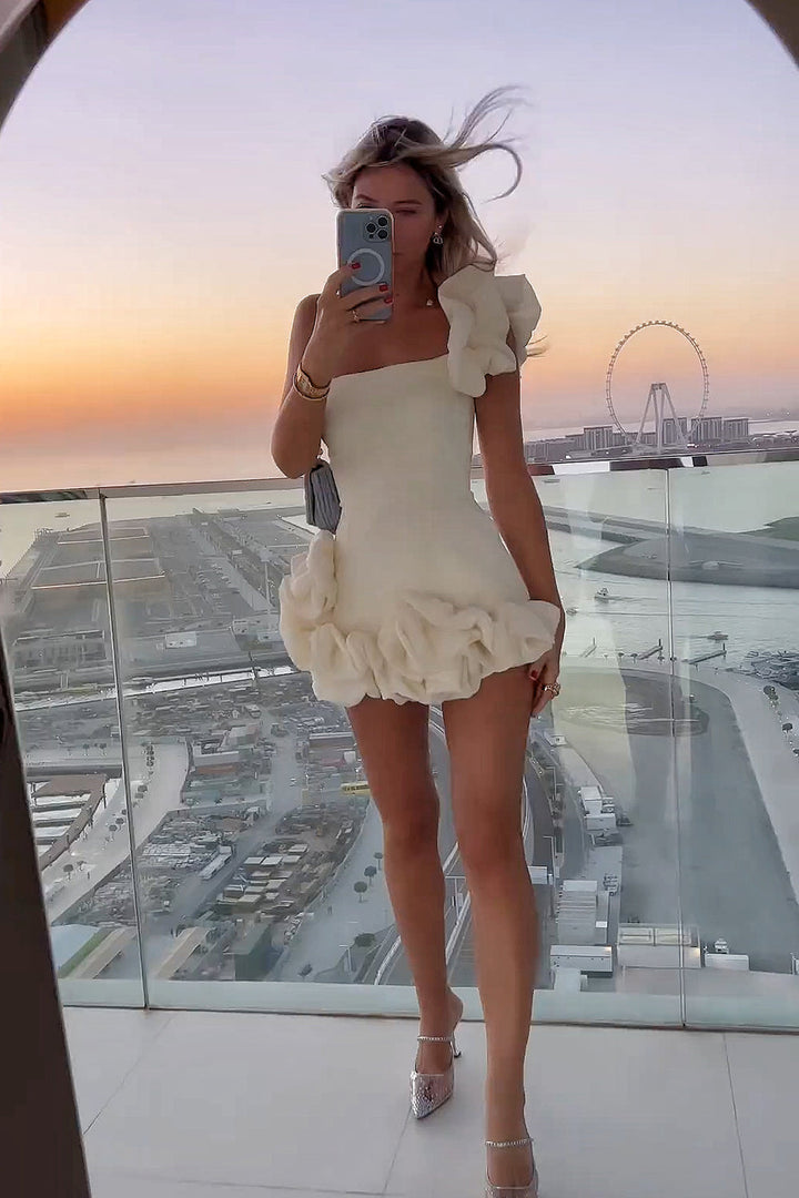 white bodycon homecoming dress Strapless with Ruffles HAS MODEL SIZES