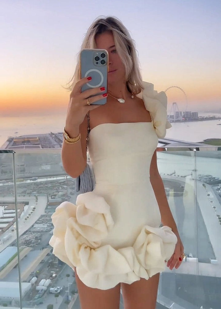 Koscy White Strapless Bodycon Homecoming Dress With Ruffles