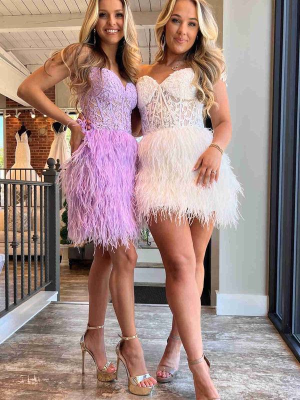 Koscy Sheath Sweetheart Lace Feather Skirt Homecoming Dress