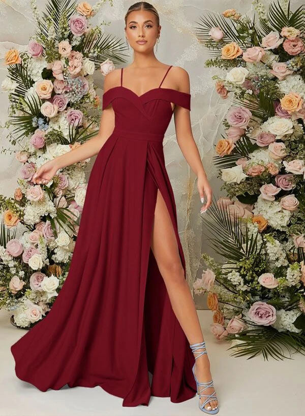 A-Line Sweetheart Floor-Length Elastic Satin Bridesmaid Dress With Front Split