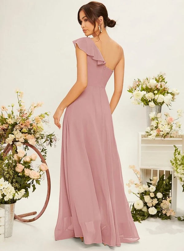 One-Shoulder Chiffon Bridesmaid Dress With Cascading Ruffles