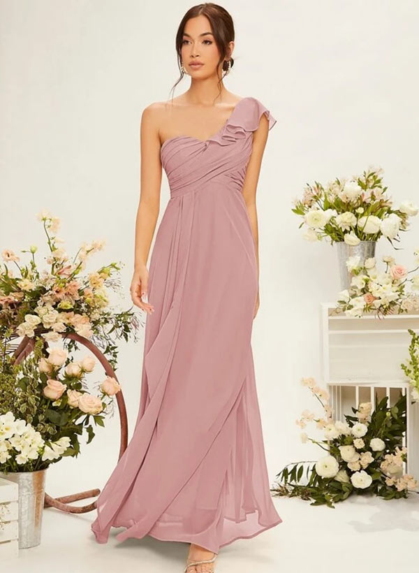One-Shoulder Chiffon Bridesmaid Dress With Cascading Ruffles