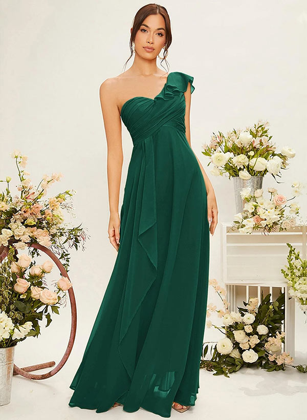 One-Shoulder Chiffon Bridesmaid Dress With Cascading Ruffles