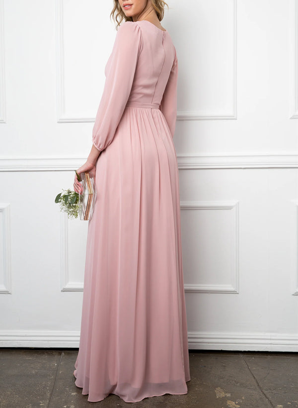 Elegant Bridesmaid Dress With Long Sleeves And A-Line Cut