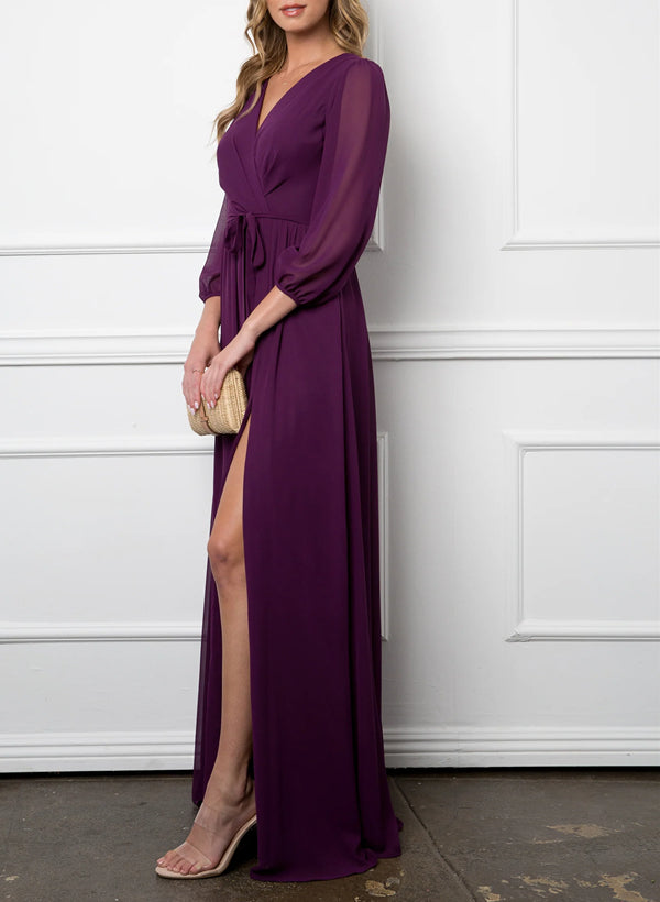 Elegant Bridesmaid Dress With Long Sleeves And A-Line Cut