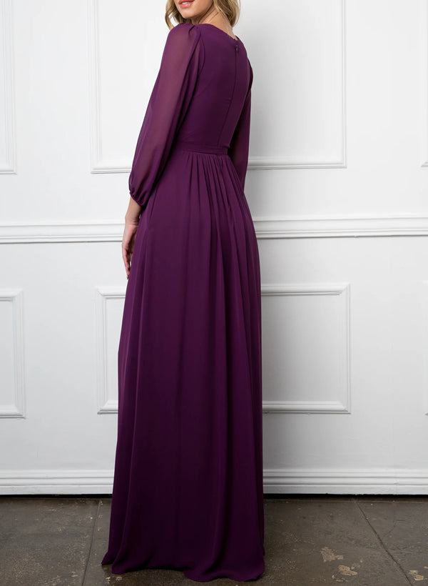Elegant Bridesmaid Dress With Long Sleeves And A-Line Cut