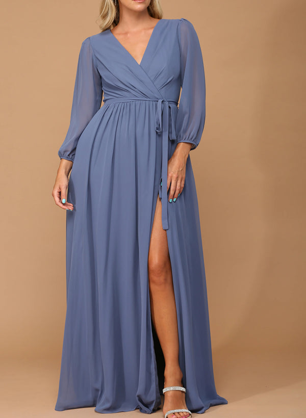 Elegant Bridesmaid Dress With Long Sleeves And A-Line Cut