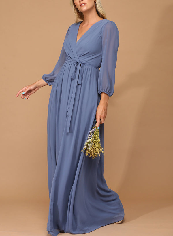 Elegant Bridesmaid Dress With Long Sleeves And A-Line Cut