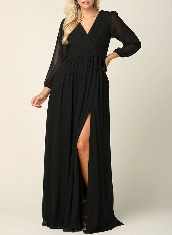 Elegant Bridesmaid Dress With Long Sleeves And A-Line Cut