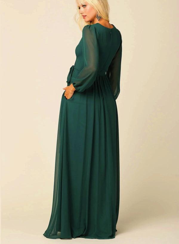 Elegant Bridesmaid Dress With Long Sleeves And A-Line Cut
