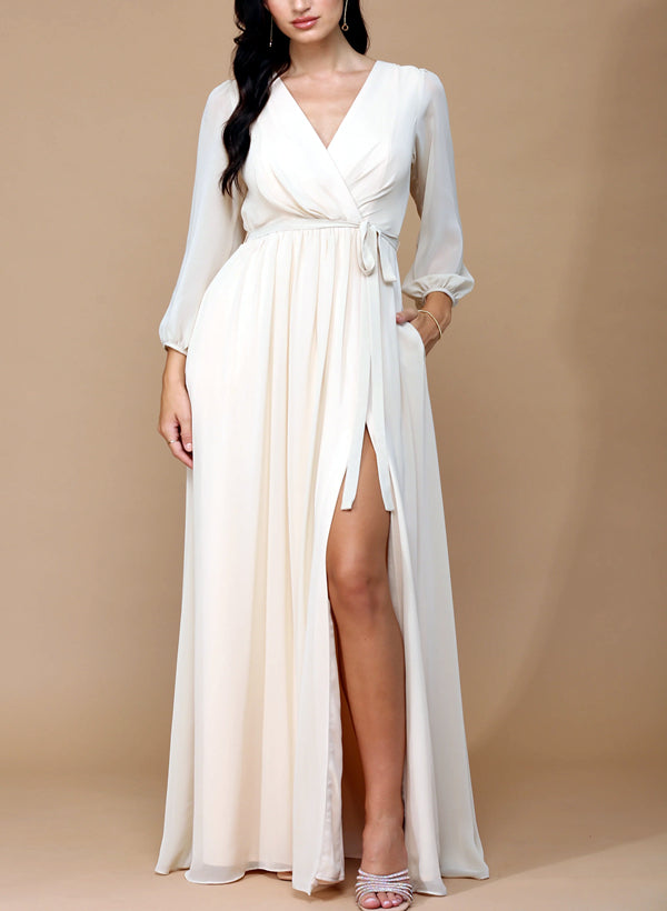 Elegant Bridesmaid Dress With Long Sleeves And A-Line Cut