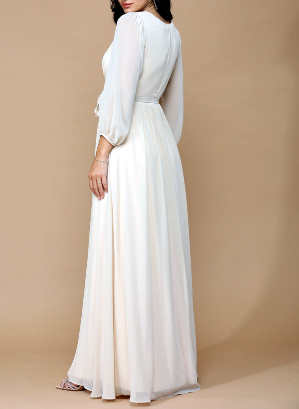 Elegant Bridesmaid Dress With Long Sleeves And A-Line Cut