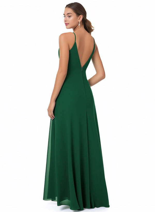 Chiffon V-neck Bridesmaid Dress With Front Split