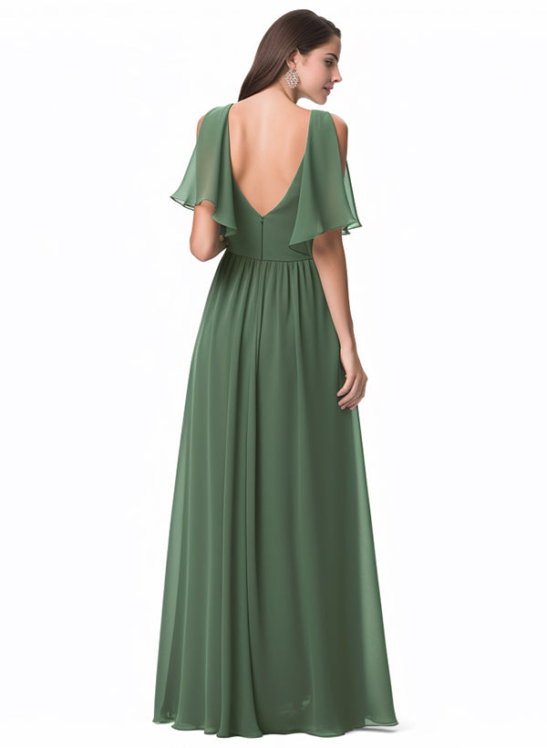 A-Line V-neck Bridesmaid Dress With Front Split